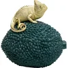 Image de Kare Boîte décorative design caméléon, doré/pétrole, avec caméléon, pour accessoires, rangement, objet de décoration, 20 x 20 x 16 cm (H x l x P)