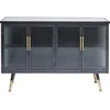 Image de Kare Buffet design La Gomera 4 portes, large commode en acier et façade en verre, tableau TV moderne avec accents de couleur laiton, autres articles de la série La Gomera disponibles (H/B/T) 75 x 120 x 35 cm