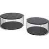 Image de Kare Lot de 2 tables basses design Wire Double Wood - Noir - Diamètre : 63 cm - Structure en acier - Plateau de table en bois - Pour salon - Rondes - 34 x 70 x 70 cm (H x l x P)
