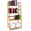 Image de Relaxdays Bibliothèque en bambou avec 4 étagères (H x l x P) : environ 120 x 57 x 31 cm - Étagère pour livres en forme d'échelle - Étagère sur pied avec protection anti-chocs comme bibliothèque et
