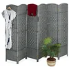 Image de Relaxdays Paravent, 6 pièces, séparateur de pièce pliable, H x l : 170 x 241 cm, brise-vue intérieur, bois, corde en papier, cloison, gris