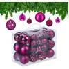 Image de Relaxdays Lot de 50 boules de Noël en plastique pailletées, mates et brillantes, Ø 3, 4 et 6 cm, rose