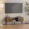 Image de Meuble TV Design Support Télé Banc avec 2 Portes et 2 Étagères Panneau de Particules Mélaminé Pieds en Bois avec Revêtement PVC 120 x 30 x 47 cm Noir Bois Foncé