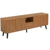 Image de Meuble TV Design à 5 Portes Ouverture Touche-Lâche Support Télé Banc avec Compartiments de Stockage Panneau de Particules et Bois Massif 140 x 30 x 46 cm Effet Bois Foncé