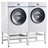 Image de Double Socle avec Étagères Coulissantes pour Machine à Laver Support Deux Places Lave-Linges Standard Pieds Antidérapants Capacité de Charge 150 kg Acier Laqué 124 x 54 x 37 cm Blanc