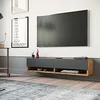 Image de Meuble TV à 2 Portes Meuble de Rangement Design pour Salon avec 2 Espaces de Stockage Panneau de Particules Mélaminé 30 x 140 x 32 cm Effet Chêne Rustique Anthracite