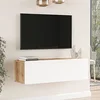 Image de [en.casa] Meuble TV Support Télé Suspendue au Mur avec Compartiments de Rangement Banc Télévision Flottante pour Salon Chambre Panneau de Particules 30 x 100 x 32 cm Effet Chêne Rustique Blanc