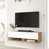 Image de Meuble TV à Porte Meuble de Rangement Design pour Salon avec 2 Espaces de Stockage Panneau de Particules Mélaminé 30 x 100 x 32 cm Effet Chêne Rustique Blanc