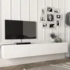 Image de [en.casa] Meuble TV Mural Support Télé Suspendu avec Étagères Fermées Espace de Rangement Flottante pour Salon Banc Télévision Panneau de Particules 180 x 31 x 29,5 cm Blanc