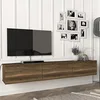 Image de [en.casa] Meuble TV Mural Support Télé Suspendu avec Étagères Fermées Espace de Rangement Flottante pour Salon Banc Télévision Panneau de Particules 180 x 31 x 29,5 cm Effet Noyer