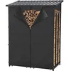 Image de casa.pro Abri-Bûches Couvert avec Housse de Protection Support Bois de Chauffage Range-Bûches pour Stockage Extérieur Acier Galvanisé Laqué Polyester Métal 185 x 130 x 70 cm Noir