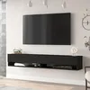 Image de Meuble TV à 2 Portes Meuble de Rangement Design pour Salon avec 2 Espaces de Stockage Panneau de Particules Mélaminé 30 x 180 x 32 cm Noir