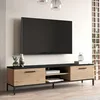 Image de Meuble TV à 2 Portes Meuble de Rangement Design pour Salon avec 2 Espaces de Stockage 2 Passages de Câble Panneau de Particules Métal 39 x 160 x 35 cm Effet Chêne Noir