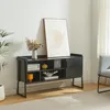 Image de [en.casa] Meuble TV Design Industriel Banc Télé Table Télévision Buffet avec 4 Compartiments de Rangement Ouverts et Armoire Métal Panneau de Particules 120 x 34 x 63 cm Noir
