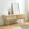Image de [en.casa] Meuble TV Design Scandinave avec 2 Portes Coulissantes Passe-Câbles Banc Télévision avec Espace de Rangement Panneau de Particules MDF Bois de Pin 115 x 40 x 48 cm Effet Chêne