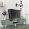 Image de [en.casa] Meuble TV Support Télé 2 Portes Compartiment de Rangement Ouvert Passe-Câble Stable Élégant Moderne Salon Séjour Chambre Panneau de Particules 160 x 35 x 40 cm Vert Blanc