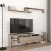 Image de [en.casa] Meuble TV avec Étagère Murale Support Télé Compartiments de Rangement Ouverts et Armoire Stable Élégant Moderne Salon Séjour Chambre Panneau de Particules 154 x 28 x 42 cm Effet Chêne