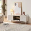 Image de [en.casa] Meuble TV Support Télé avec 2 Compartiments de Rangement Ouverts et 2 Portes Passages de Câbles Intégrés Stable Élégant Salon Chambre Moderne Acier MDF 120 x 40 x 45 cm Beige
