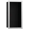 Image de hansgrohe XtraStoris 56095 Niche murale individuelle noire mate avec cadre design 300 x 150 x 100 mm, couleur : acier inoxydable brossé