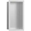 Image de hansgrohe XtraStoris 56094700 Niche murale individuelle en acier inoxydable brossé avec cadre design Blanc mat 30,5 x 15,2 x 10,2 cm