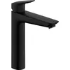 Image de hansgrohe Logis - Mitigeur de lavabo sans tirette ni vidage, Robinet de salle de bain avec hauteur sous bec 195 mm, économie d'eau (EcoSmart), Noir mat, 71091670