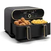 Image de Klarstein AuraAir Color Touch Dual Friteuse sans huile   11L, 2 Compartiments, 1700 W, 8 Programmes, Écran tactile, Température 80-200°C, Revêtement antiadhésif, Noir/Doré