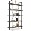 Image de tectake Bibliothèque à 5 niveaux, étagère stable, design industriel, cadre en métal noir, étagère vintage en bois, 106 x 34,5 x 179,5 cm (marron foncé industriel)