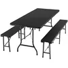Image de tectake Lot de 3 meubles de jardin - Table de camping pliable avec 2 bancs à bière, meubles de balcon, table de jardin ou de terrasse - Avec poignées de transport - 180 cm de long - Noir