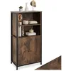 Image de tectake® Highboard - Armoire murale avec 2 compartiments ouverts et armoire - 60 x 38 x 125 cm - Bibliothèque en bois design industriel - Pour salon, cuisine, bureau - Cadre en métal noir (marron