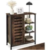 Image de tectake® Buffet 71 x 32 x 82 cm, Rangement Cuisine, 3 Compartiments Ouverts et 3 fermés, Meuble de Cuisine, Vaisselier, Bahut, Buffet Salle a Manger, Meuble de Rangement Style Industriel, Bois foncé