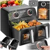 Image de tectake Friteuse à air chaud à 2 chambres, XXL à double chambre avec 7 programmes, 8 l, double friteuse à air chaud, double friteuse à air chaud, avec accessoires, livret de recettes (français non