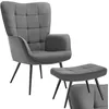 Image de TecTake Fauteuil avec repose-pieds de style scandinave, housse en velours côtelé doux, rembourrage épais, pieds en acier robuste, dossier ergonomique et pieds antidérapants, pour salon et chambre à