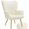 Image de tectake® - Fauteuil à oreilles rembourrées, style scandinave, chaise en peluche, salon, chambre à coucher, chaise longue, 150 kg, crème/or (div. versions)