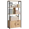 Image de WOLTU Étagère de Rangement avec Compartiments Ouverts, Armoire et Tiroirs, Meuble de Rangement pour Salon, Cuisine, Bureau, en MDF et Métal et 58x24x120cm, Chêne Clair, RGB09hei