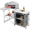 Image de WOLTU Armoire de camping pliable avec sac de transport, meuble d'extérieur portable, plateau enroulable en aluminium et MDF, blanc + gris