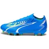 Image de PUMA Chaussures de football unisexe Ultra Match Fg/Ag, Ultra Bleu PUMA Blanc Pro Vert, 43 EU
