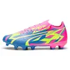 Image de PUMA Chaussures de football Ultra Match Energy Fg/Ag unisexes, Alerte lumineuse rose jaune ultra bleu, 46 EU