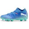 Image de PUMA Future 7 Match Fg/AG Jr, Chaussures de Football Unisexe-Adulte, Bluemazing Puma White Electric Peppermint, 32.5 EU