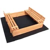 Image de Wiltec Bac à sable   98 x 98 x 21 cm   en Bois d’épicéa   avec Couvercle repliable, 2 Bancs intégrés, Sol non-tissé   Jeux extérieur enfants