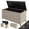 Image de CASARIA® Boîte de rangement de jardin en rotin de 270 L, avec roues et poignées de transport, imperméable et résistante aux UV, doublure intérieure, vérins de couvercle pneumatique, 117 x 53 x 60 cm