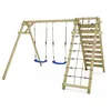Image de WICKEY Balançoire pour enfants Portique de balançoire Smart Cliff - Balançoire, portique de balançoire, balançoire double, balançoire en bois avec annexe à grimper pour les enfants dans le jardin