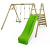 Image de FATMOOSE Balançoire pour enfants Portique de balançoire JollyJack - Balançoire double avec toboggan vert pomme et annexe à grimper, portique de balançoire, balançoire en bois pour enfants dans le jardin