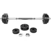 Image de GORILLA SPORTS® Set d'haltères 22 kg 2 en 1 avec tube de raccordement, réglable, avec 12 disques d'haltères en fonte de 30 mm, fermetures étoilées, antidérapantes, moletées