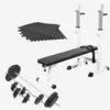 Image de GORILLA SPORTS® Banc de musculation avec set d'haltères de 100 kg, avec 6 tapis de protection, plateau et station de dip, pliable, réglable, noir/blanc, banc plat, banc de poussée, multifonction, banc
