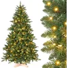 Image de Yorbay Sapin de Noël artificiel avec éclairage LED : sapin en PVC artificiel avec support en bois pour décoration de Noël, idéal pour une ambiance festive (210 cm)