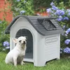 Image de [en.casa] Niche pour Chien Animal de Compagnie Résistant aux Intempéries avec Base Surélevée Abri Extérieur avec Fentes d'Aération Plastique 87 x 72 x 75 cm Blanc Gris