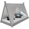 Image de Homestyle4u 1967 Lit pour enfant, 90 x 200 cm, en bois de pin gris et blanc, tente tipi, avec étoiles, en bois de pin