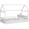 Image de Homestyle4u 2385 - Lit de sol, 90 x 200 cm, avec protection anti-chute, en bois, blanc, pour enfant, avec sommier à lattes en pin