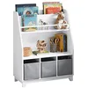 Image de SoBuy Bibliotheque Enfant Meuble Rangement Enfant Etagere Livre avec Compartiments et 3 Paniers Rangement Jouet pour Chambre Bebe Blanc 63x28x80 cm KMB34-W