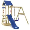 Image de WICKEY Aire de Jeux TinyWave portique en Bois avec balançoire et Toboggan Bleu, Tour d'escalade pour Enfants avec bac à Sable, échelle et Accessoires de Jeu pour Le Jardin.